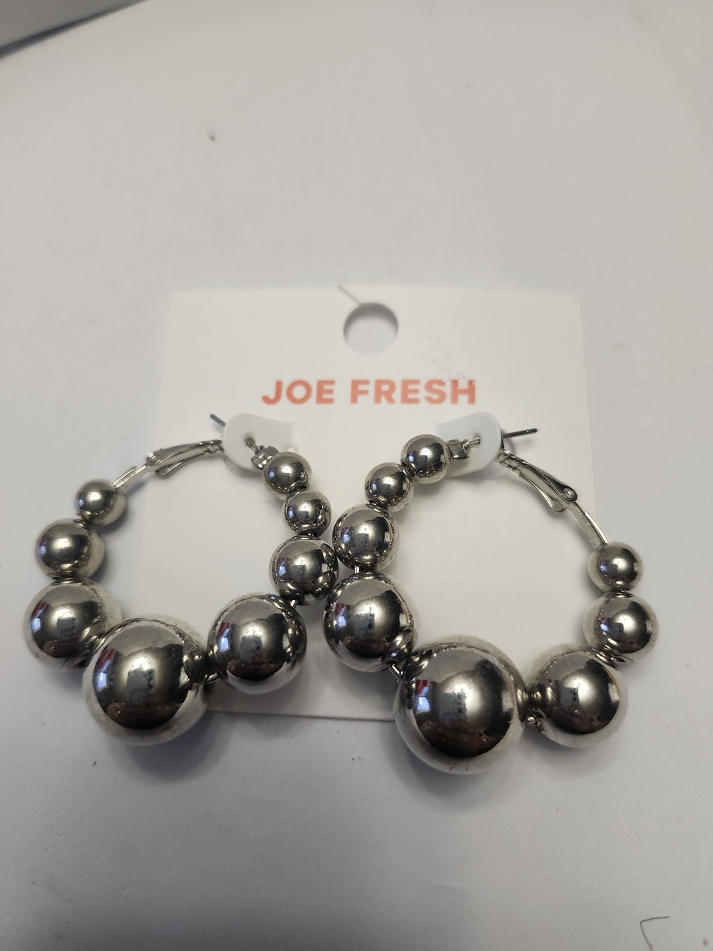 Joe Fresh Polished Silver Graduated Bead Hoop Earrings